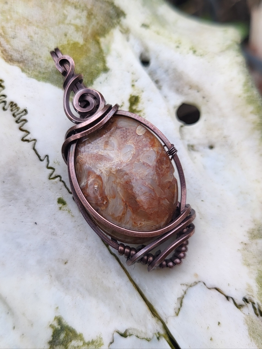 Mystery Stone Copper Wire Wrap Pendant
